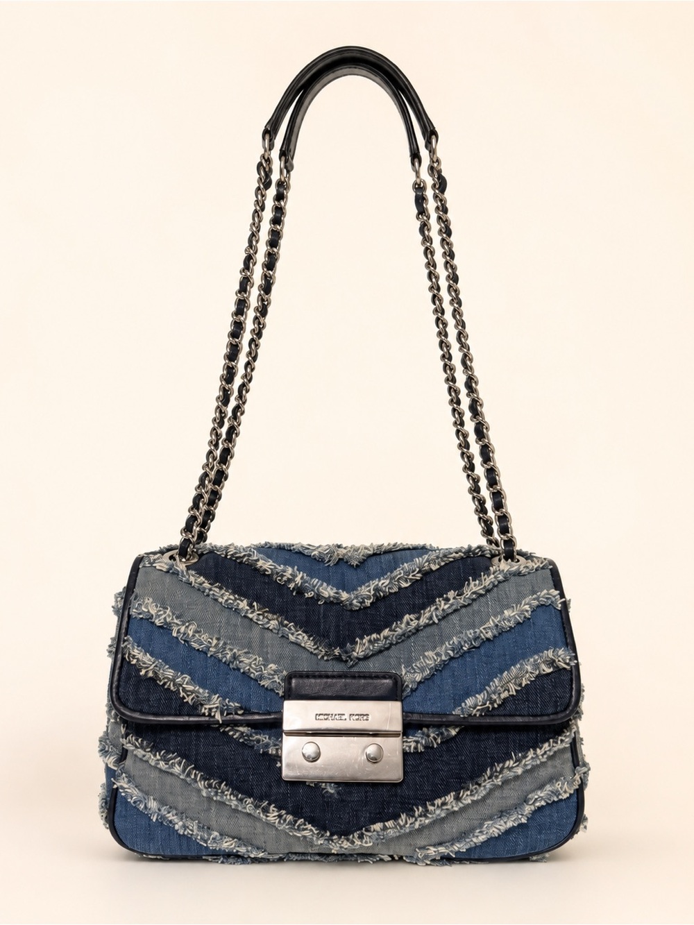 Michael Kors Sloan Large Denim Chevron Shoulder Bag w/Dust Bag